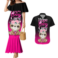 Personalised Hope Love Cure Couples Matching Mermaid Dress and Hawaiian Shirt Sloth Breast Cancer Awareness - Wonder Print Shop