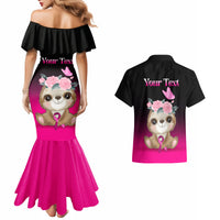 Personalised Hope Love Cure Couples Matching Mermaid Dress and Hawaiian Shirt Sloth Breast Cancer Awareness - Wonder Print Shop