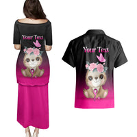 Personalised Hope Love Cure Couples Matching Puletasi Dress and Hawaiian Shirt Sloth Breast Cancer Awareness - Wonder Print Shop