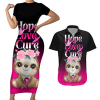 Personalised Hope Love Cure Couples Matching Short Sleeve Bodycon Dress and Hawaiian Shirt Sloth Breast Cancer Awareness - Wonder Print Shop