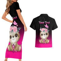 Personalised Hope Love Cure Couples Matching Short Sleeve Bodycon Dress and Hawaiian Shirt Sloth Breast Cancer Awareness - Wonder Print Shop