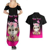 Personalised Hope Love Cure Couples Matching Summer Maxi Dress and Hawaiian Shirt Sloth Breast Cancer Awareness - Wonder Print Shop