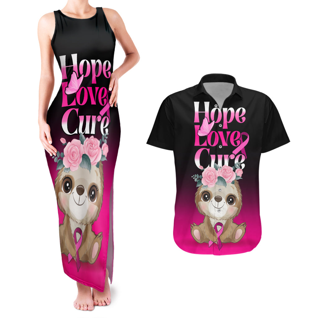 Personalised Hope Love Cure Couples Matching Tank Maxi Dress and Hawaiian Shirt Sloth Breast Cancer Awareness - Wonder Print Shop