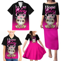 Personalised Hope Love Cure Family Matching Puletasi Dress and Hawaiian Shirt Sloth Breast Cancer Awareness - Wonder Print Shop