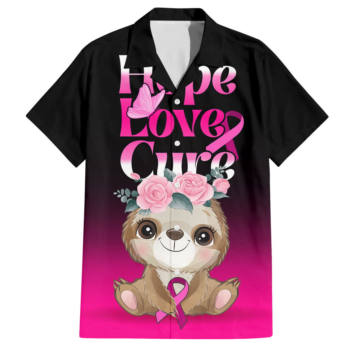 Personalised Hope Love Cure Family Matching Puletasi Dress and Hawaiian Shirt Sloth Breast Cancer Awareness - Wonder Print Shop
