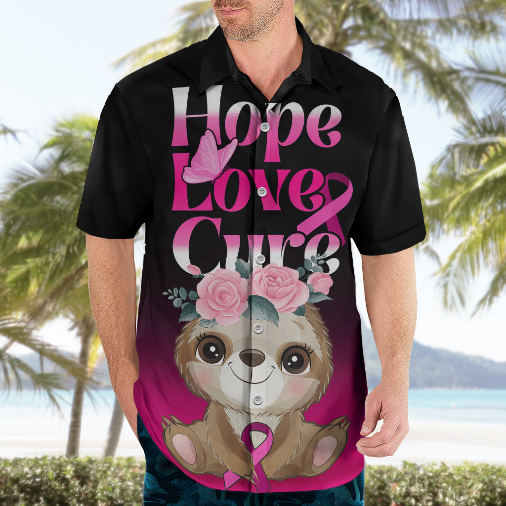 Personalised Hope Love Cure Hawaiian Shirt Sloth Breast Cancer Awareness - Wonder Print Shop