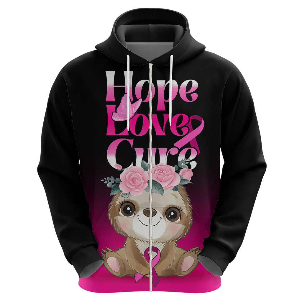 Personalised Hope Love Cure Hoodie Sloth Breast Cancer Awareness - Wonder Print Shop