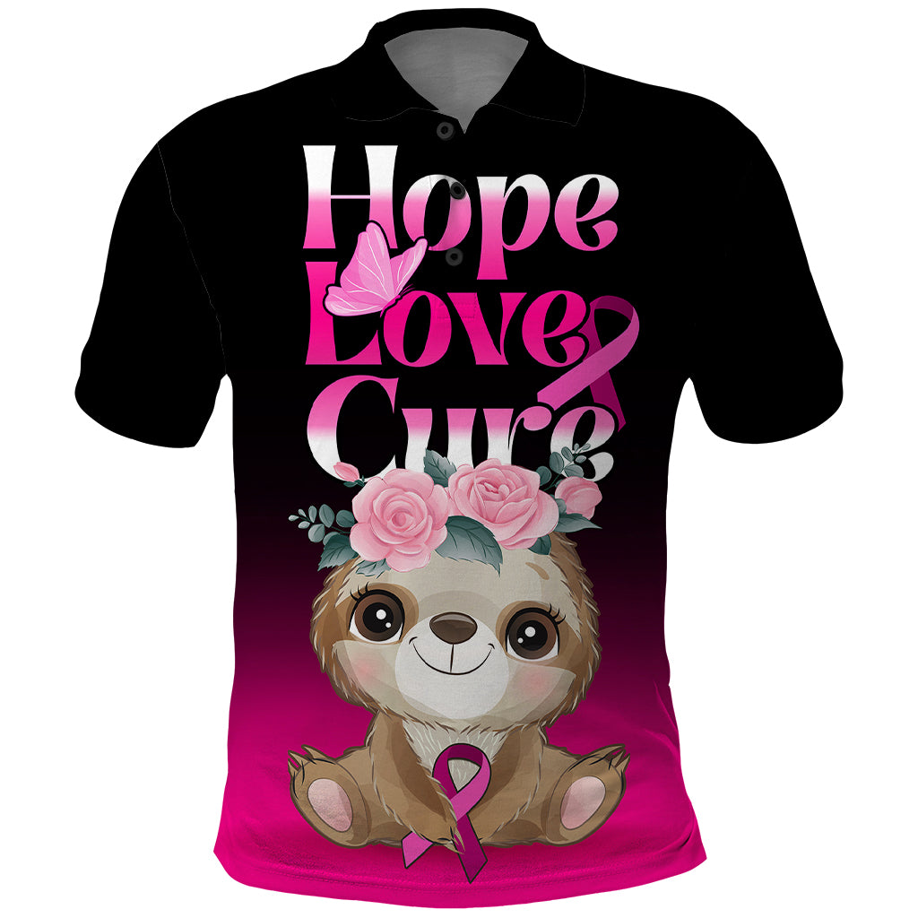 Personalised Hope Love Cure Polo Shirt Sloth Breast Cancer Awareness - Wonder Print Shop
