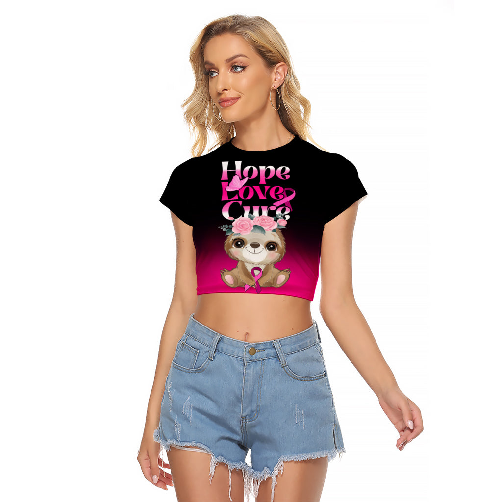 Personalised Hope Love Cure Raglan Cropped T Shirt Sloth Breast Cancer Awareness - Wonder Print Shop