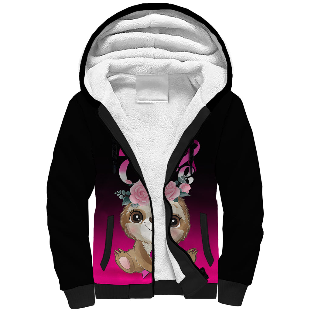 Personalised Hope Love Cure Sherpa Hoodie Sloth Breast Cancer Awareness - Wonder Print Shop