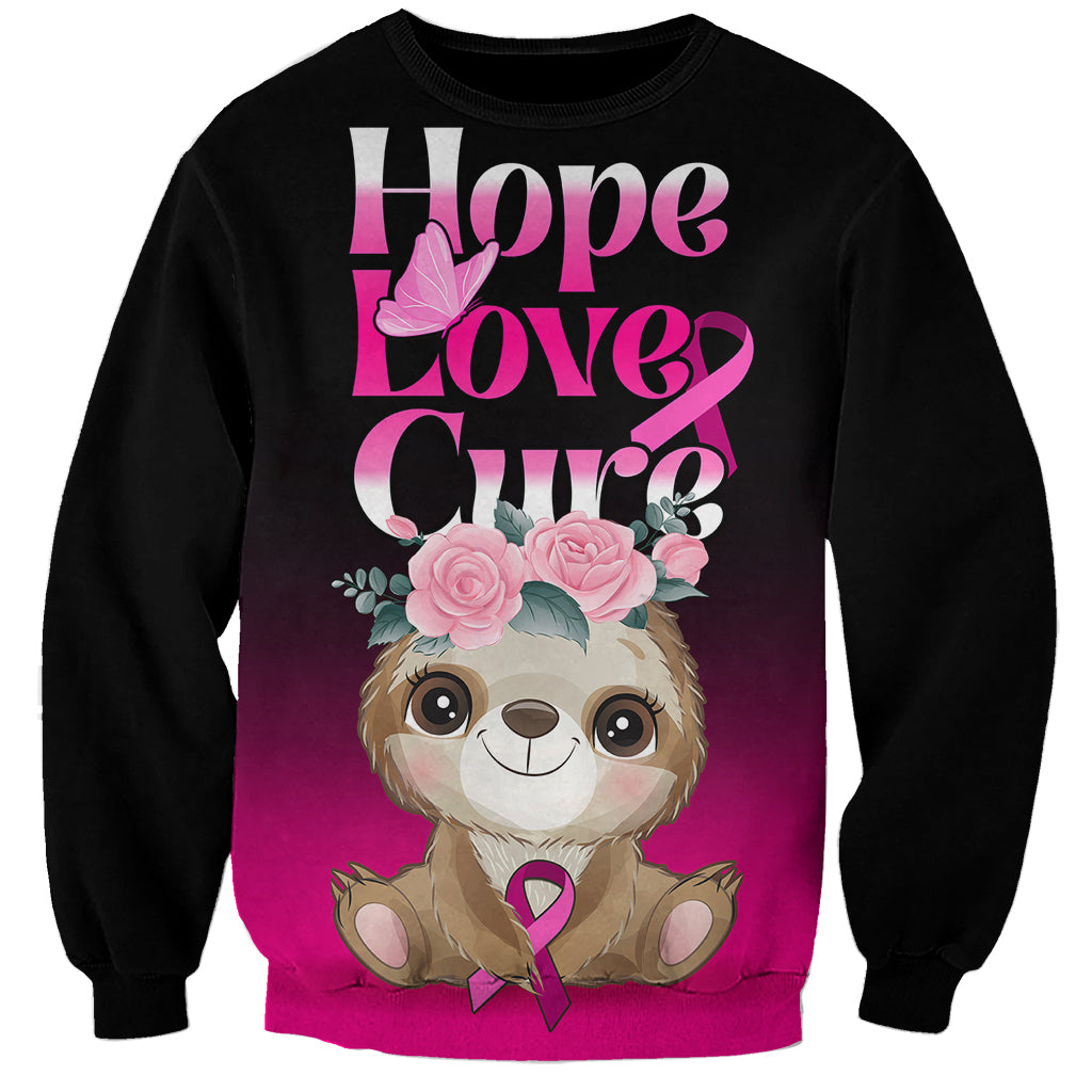 Personalised Hope Love Cure Sweatshirt Sloth Breast Cancer Awareness - Wonder Print Shop