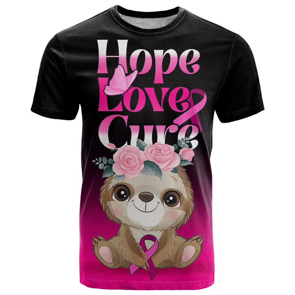 Personalised Hope Love Cure T Shirt Sloth Breast Cancer Awareness - Wonder Print Shop