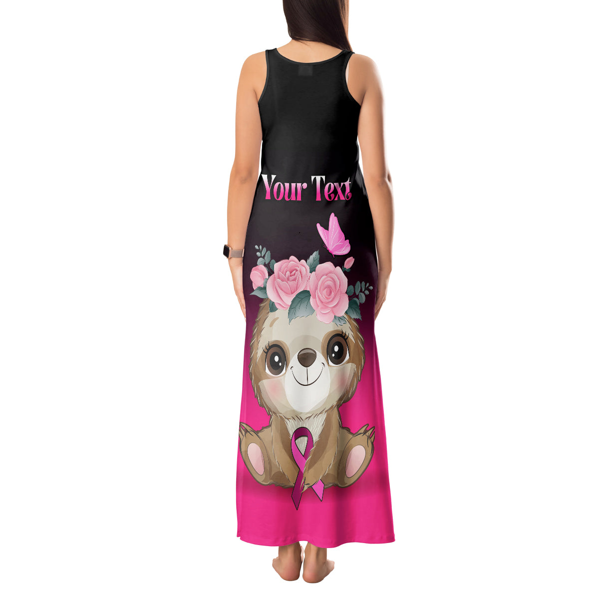 Personalised Hope Love Cure Tank Maxi Dress Sloth Breast Cancer Awareness - Wonder Print Shop