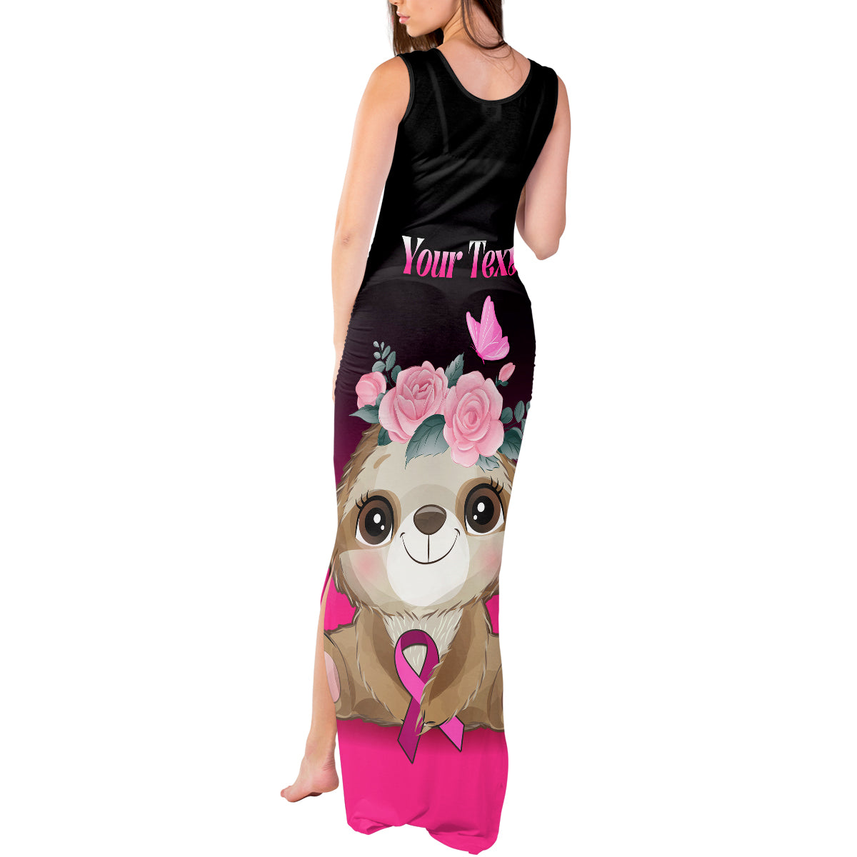 Personalised Hope Love Cure Tank Maxi Dress Sloth Breast Cancer Awareness - Wonder Print Shop