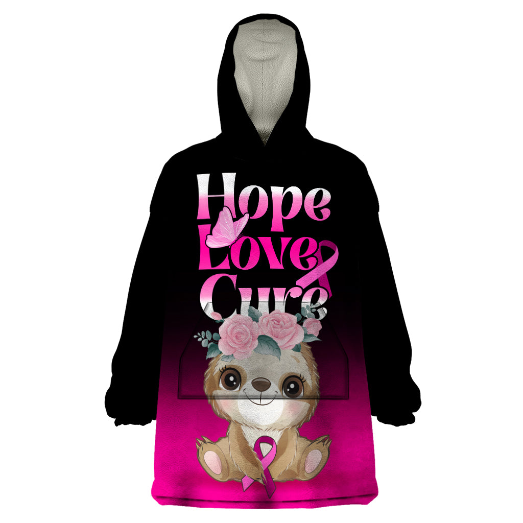 Personalised Hope Love Cure Wearable Blanket Hoodie Sloth Breast Cancer Awareness - Wonder Print Shop