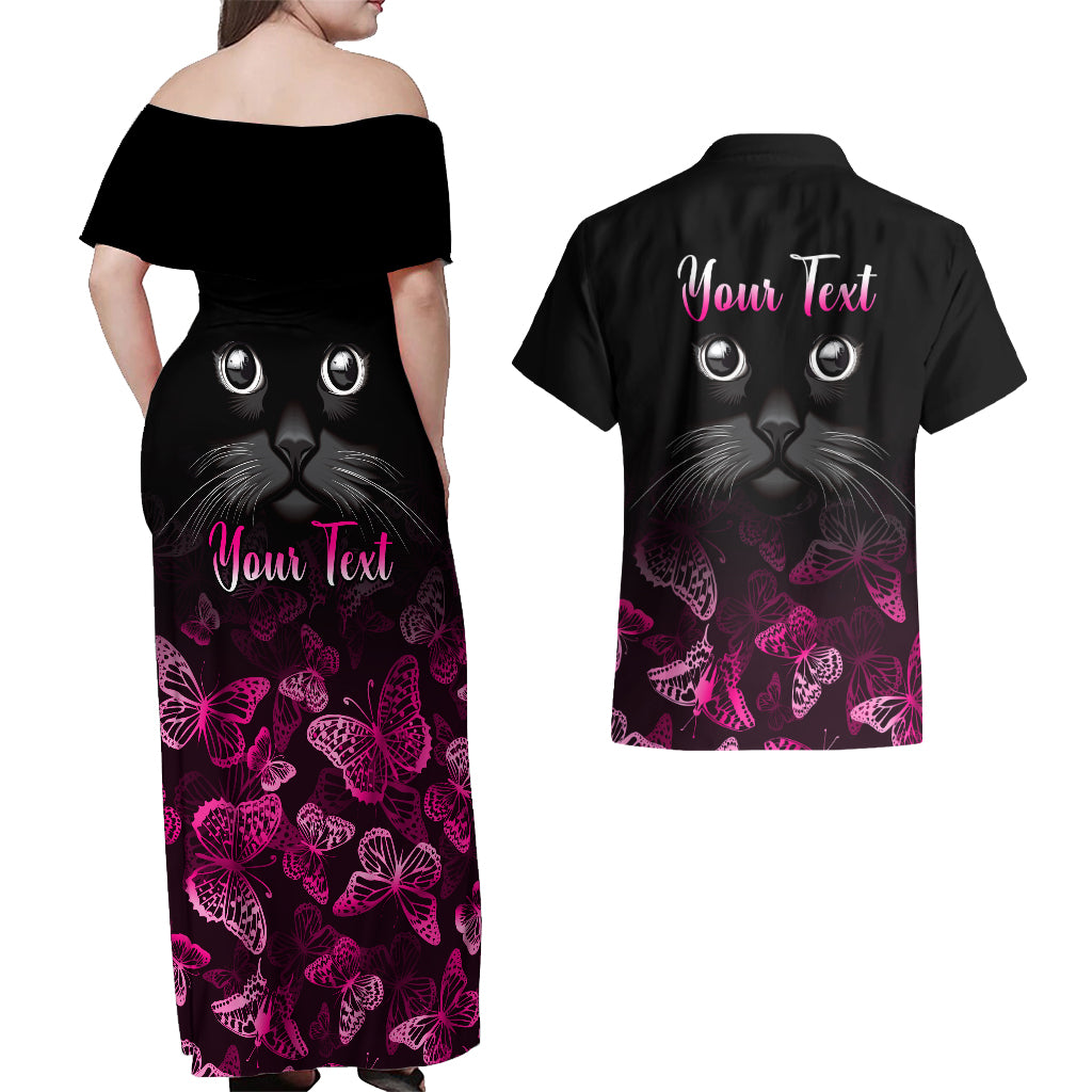 Personalised I Am A Survivor Couples Matching Off Shoulder Maxi Dress and Hawaiian Shirt Black Cat Breast Cancer Awareness - Wonder Print Shop
