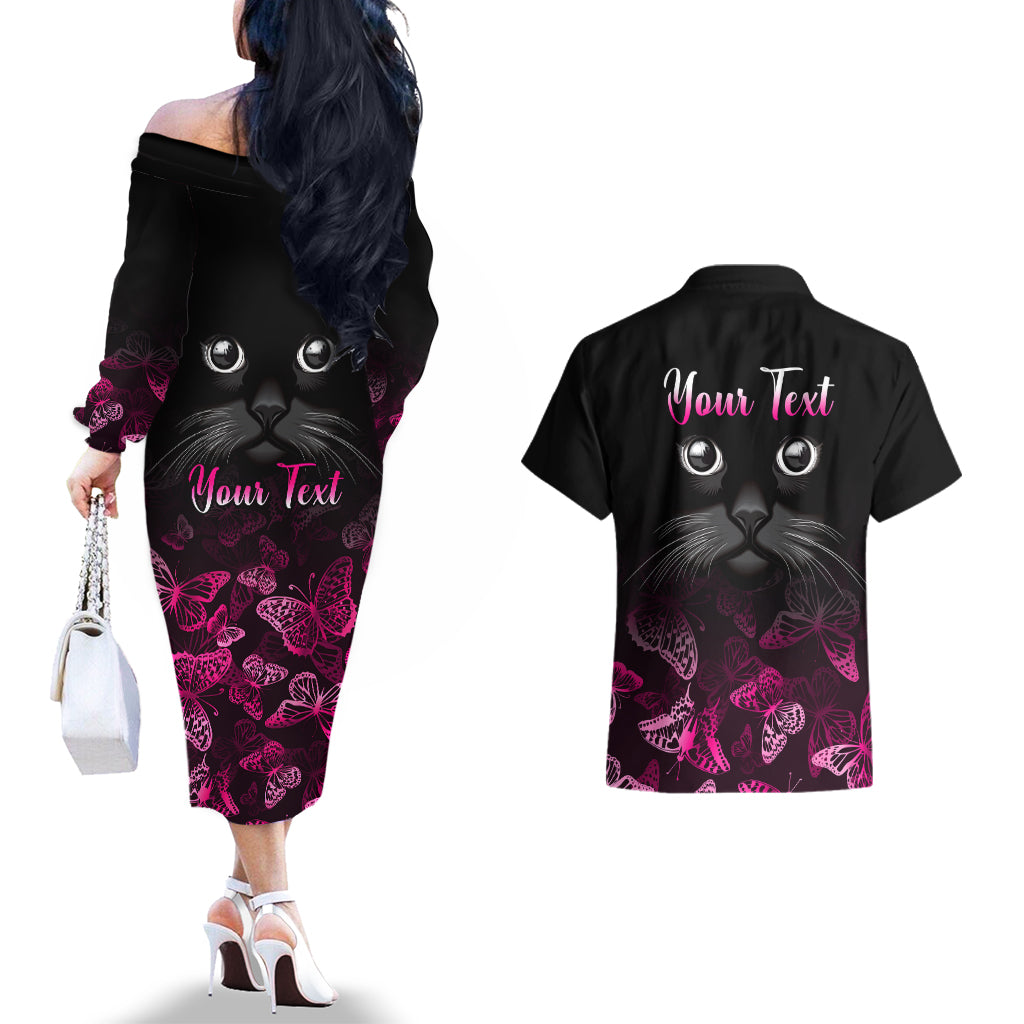 Personalised I Am A Survivor Couples Matching Off The Shoulder Long Sleeve Dress and Hawaiian Shirt Black Cat Breast Cancer Awareness - Wonder Print Shop