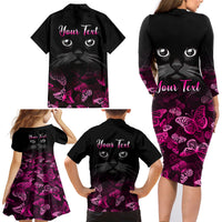 Personalised I Am A Survivor Family Matching Long Sleeve Bodycon Dress and Hawaiian Shirt Black Cat Breast Cancer Awareness - Wonder Print Shop