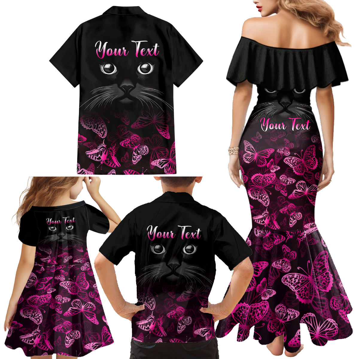 Personalised I Am A Survivor Family Matching Mermaid Dress and Hawaiian Shirt Black Cat Breast Cancer Awareness - Wonder Print Shop