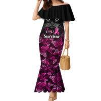 Personalised I Am A Survivor Family Matching Mermaid Dress and Hawaiian Shirt Black Cat Breast Cancer Awareness - Wonder Print Shop