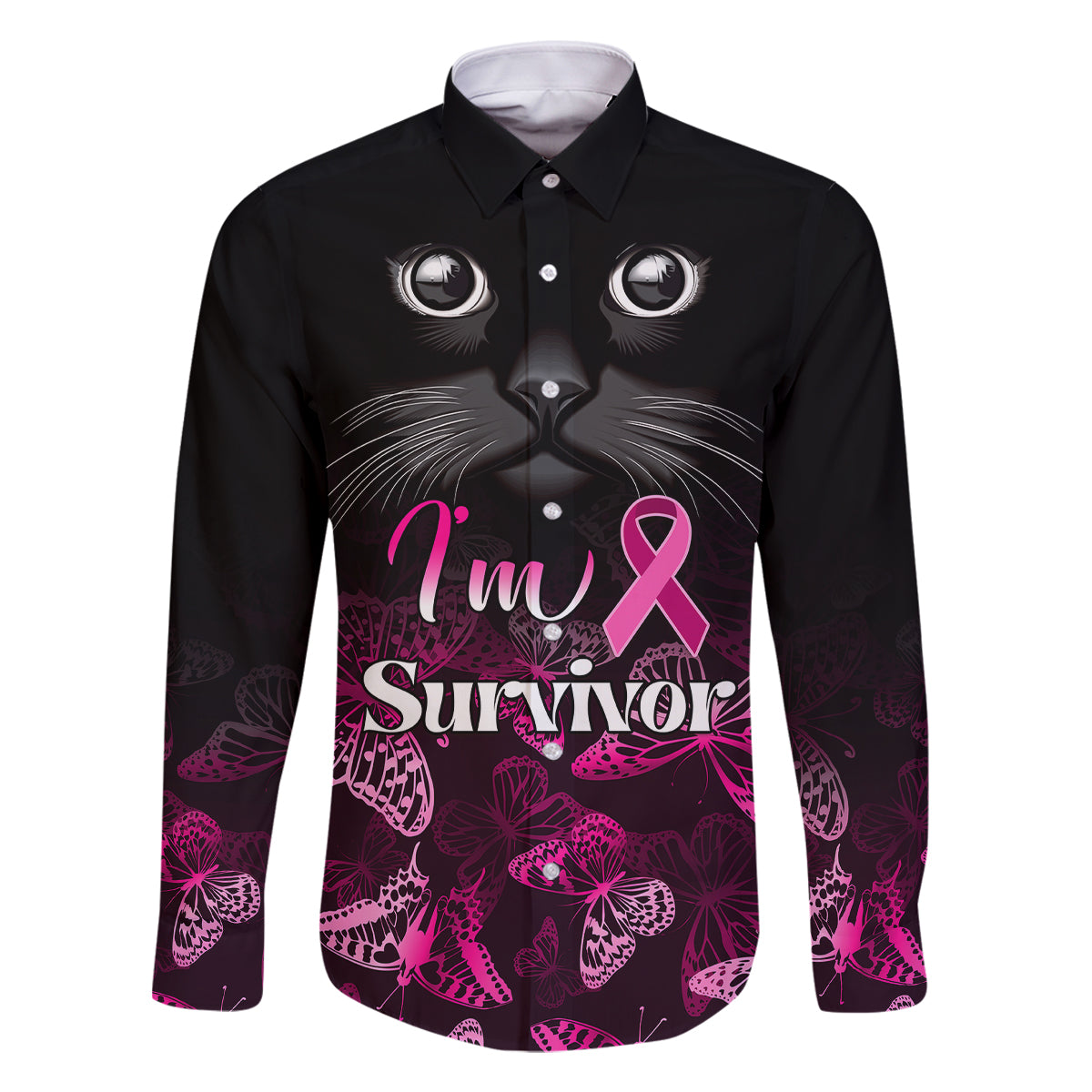 Personalised I Am A Survivor Family Matching Off Shoulder Maxi Dress and Hawaiian Shirt Black Cat Breast Cancer Awareness - Wonder Print Shop