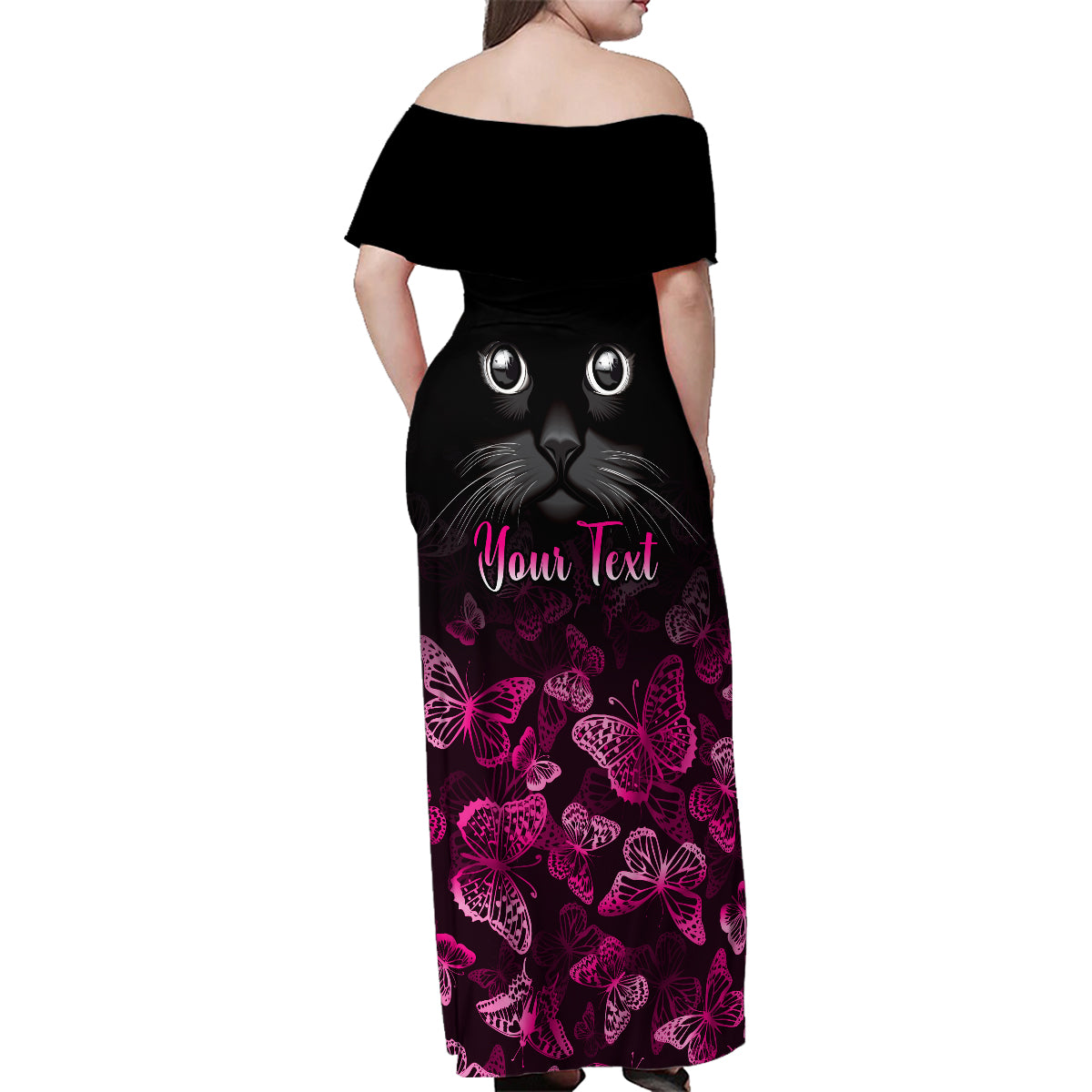 Personalised I Am A Survivor Family Matching Off Shoulder Maxi Dress and Hawaiian Shirt Black Cat Breast Cancer Awareness - Wonder Print Shop