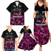 Personalised I Am A Survivor Family Matching Summer Maxi Dress and Hawaiian Shirt Black Cat Breast Cancer Awareness - Wonder Print Shop