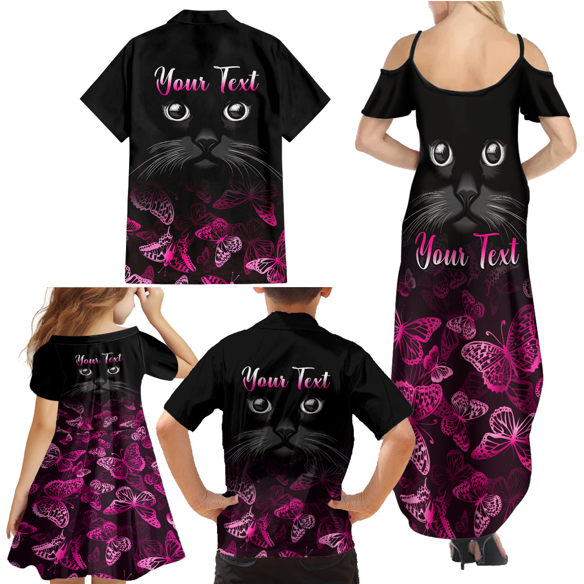 Personalised I Am A Survivor Family Matching Summer Maxi Dress and Hawaiian Shirt Black Cat Breast Cancer Awareness - Wonder Print Shop