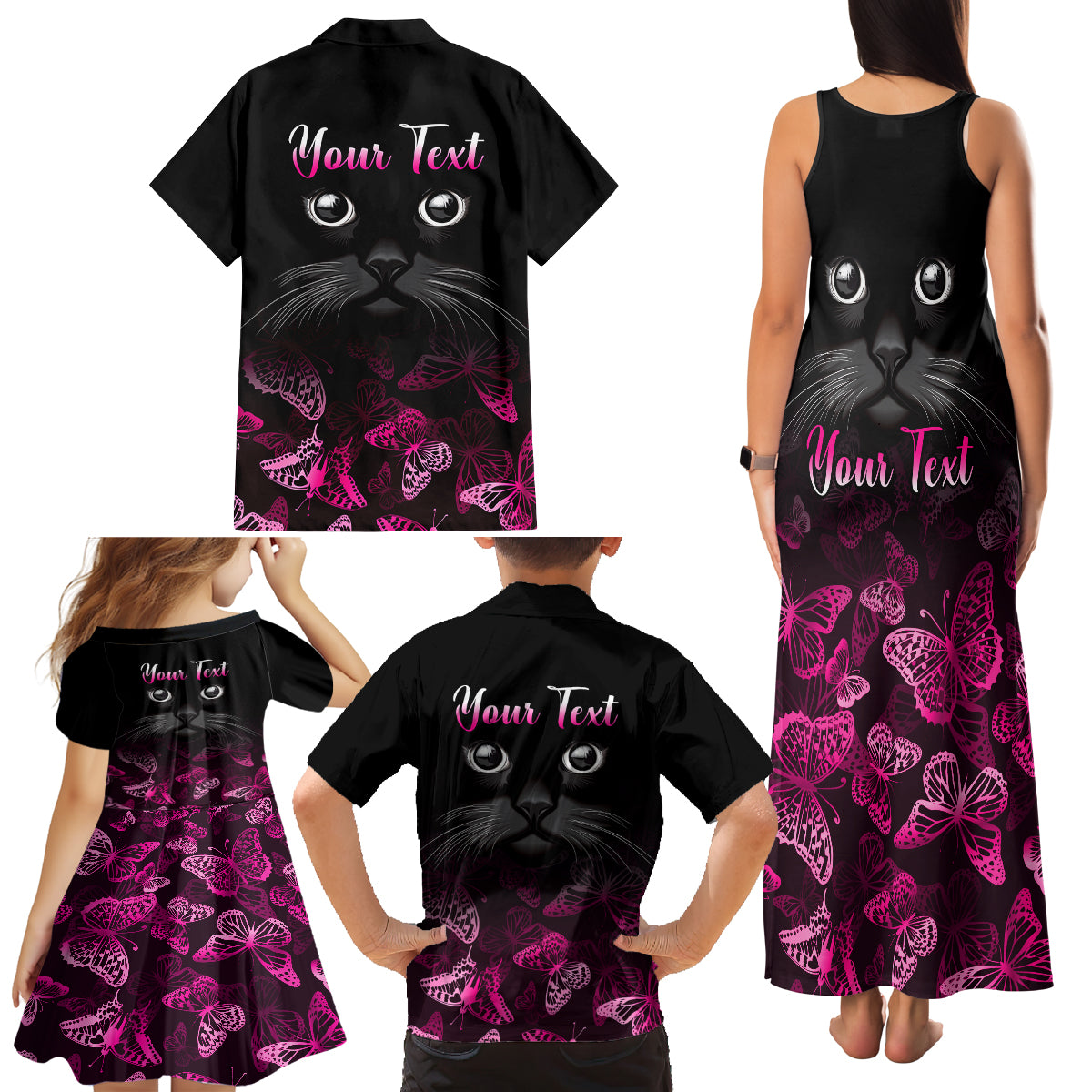 Personalised I Am A Survivor Family Matching Tank Maxi Dress and Hawaiian Shirt Black Cat Breast Cancer Awareness - Wonder Print Shop