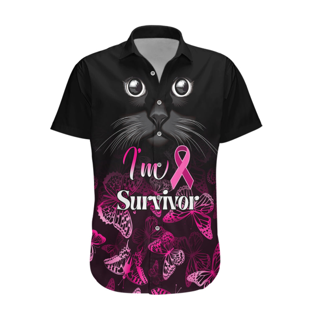 Personalised I Am A Survivor Hawaiian Shirt Black Cat Breast Cancer Awareness - Wonder Print Shop