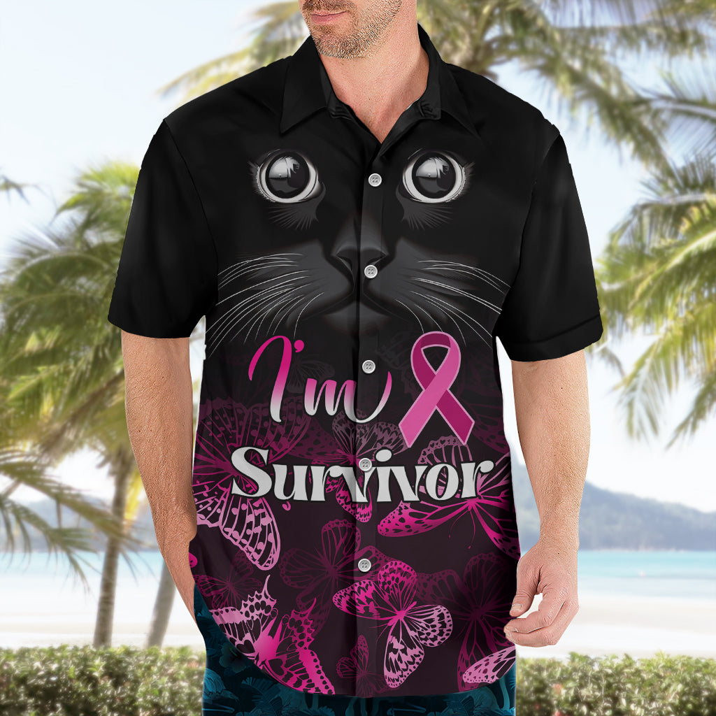 Personalised I Am A Survivor Hawaiian Shirt Black Cat Breast Cancer Awareness - Wonder Print Shop