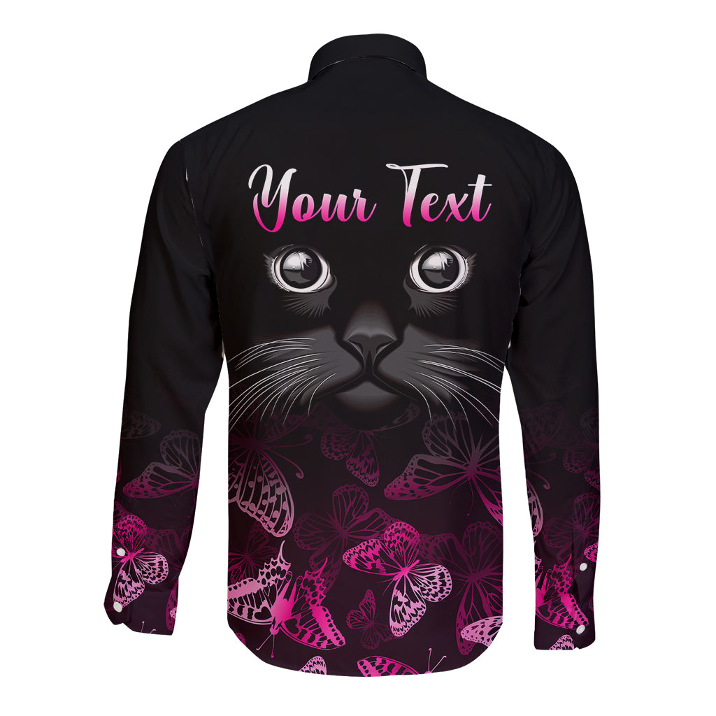 Personalised I Am A Survivor Long Sleeve Button Shirt Black Cat Breast Cancer Awareness - Wonder Print Shop