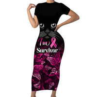 Personalised I Am A Survivor Short Sleeve Bodycon Dress Black Cat Breast Cancer Awareness - Wonder Print Shop