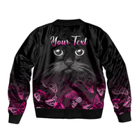 Personalised I Am A Survivor Sleeve Zip Bomber Jacket Black Cat Breast Cancer Awareness - Wonder Print Shop