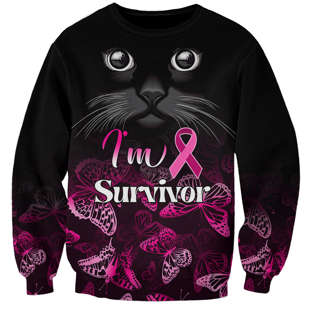 Personalised I Am A Survivor Sweatshirt Black Cat Breast Cancer Awareness - Wonder Print Shop