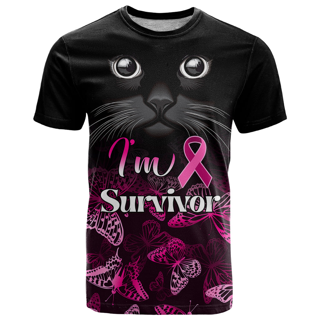 Personalised I Am A Survivor T Shirt Black Cat Breast Cancer Awareness - Wonder Print Shop