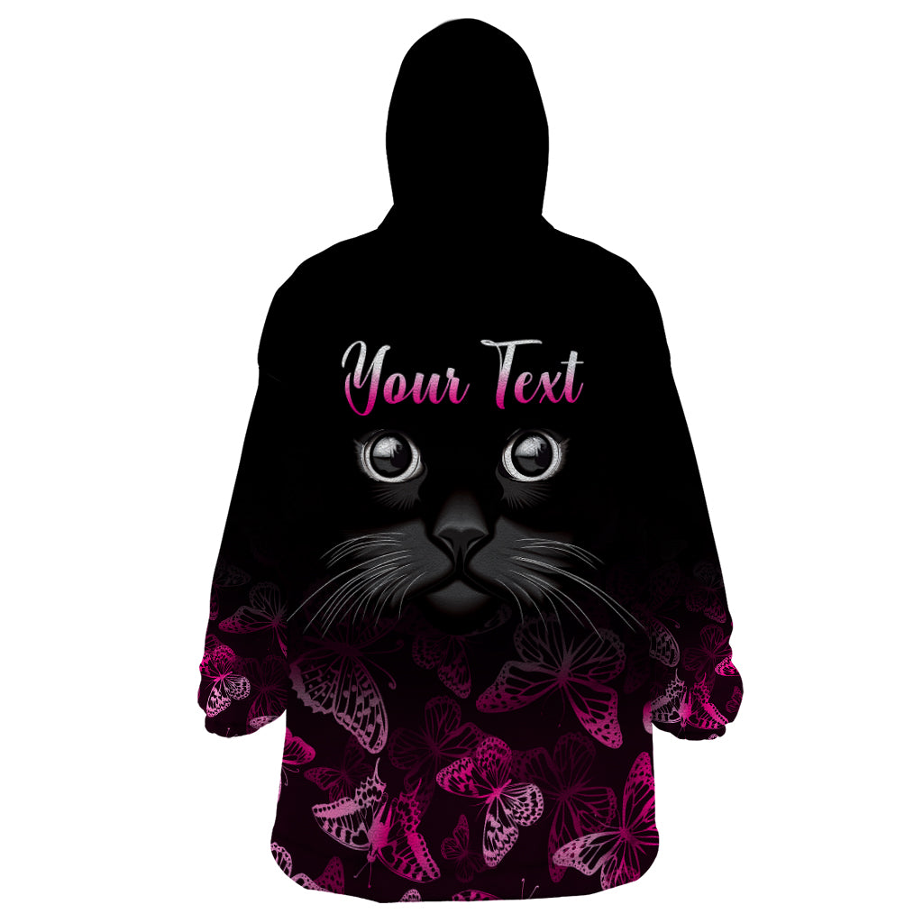 Personalised I Am A Survivor Wearable Blanket Hoodie Black Cat Breast Cancer Awareness - Wonder Print Shop