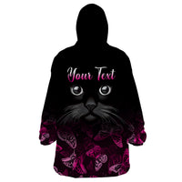 Personalised I Am A Survivor Wearable Blanket Hoodie Black Cat Breast Cancer Awareness - Wonder Print Shop