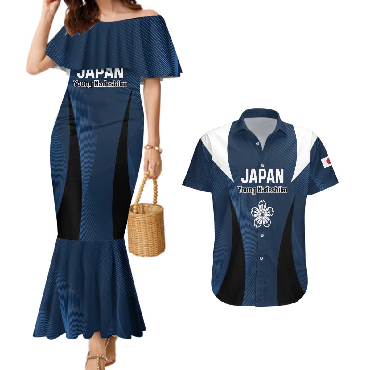 Custom Japan Football Couples Matching Mermaid Dress and Hawaiian Shirt Come On Young Nadeshiko - Wonder Print Shop