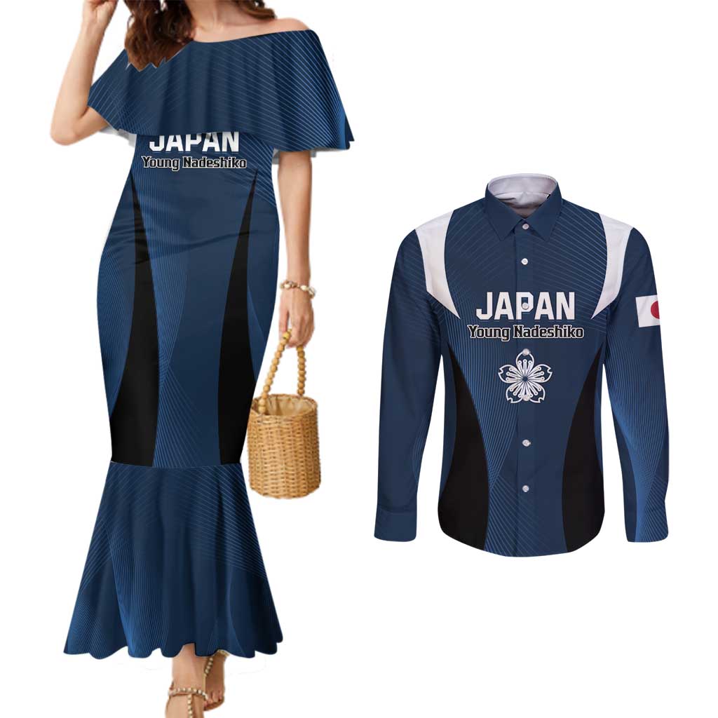 Custom Japan Football Couples Matching Mermaid Dress and Long Sleeve Button Shirt Come On Young Nadeshiko