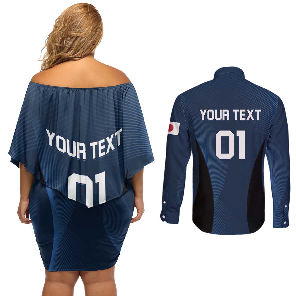 Custom Japan Football Couples Matching Off Shoulder Short Dress and Long Sleeve Button Shirt Come On Young Nadeshiko - Wonder Print Shop