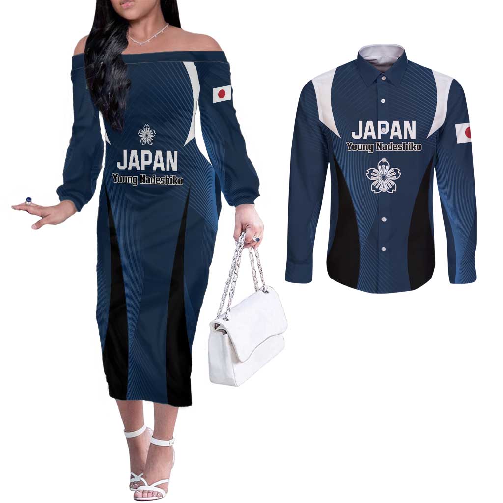 Custom Japan Football Couples Matching Off The Shoulder Long Sleeve Dress and Long Sleeve Button Shirt Come On Young Nadeshiko