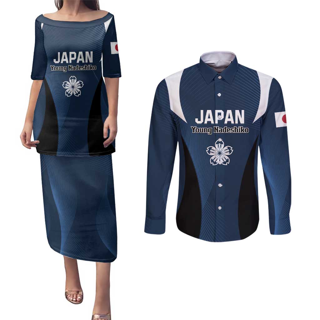 Custom Japan Football Couples Matching Puletasi and Long Sleeve Button Shirt Come On Young Nadeshiko - Wonder Print Shop