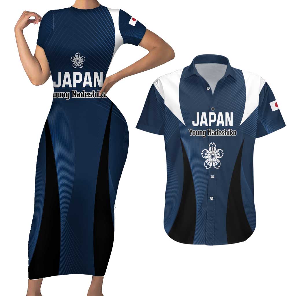 Custom Japan Football Couples Matching Short Sleeve Bodycon Dress and Hawaiian Shirt Come On Young Nadeshiko - Wonder Print Shop