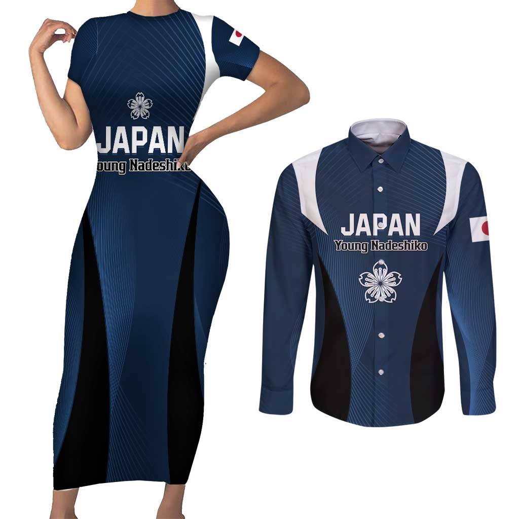 Custom Japan Football Couples Matching Short Sleeve Bodycon Dress and Long Sleeve Button Shirt Come On Young Nadeshiko - Wonder Print Shop