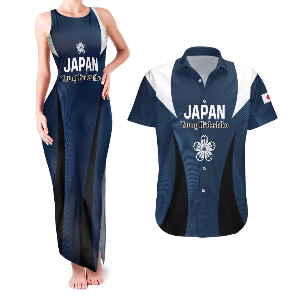 Custom Japan Football Couples Matching Tank Maxi Dress and Hawaiian Shirt Come On Young Nadeshiko - Wonder Print Shop
