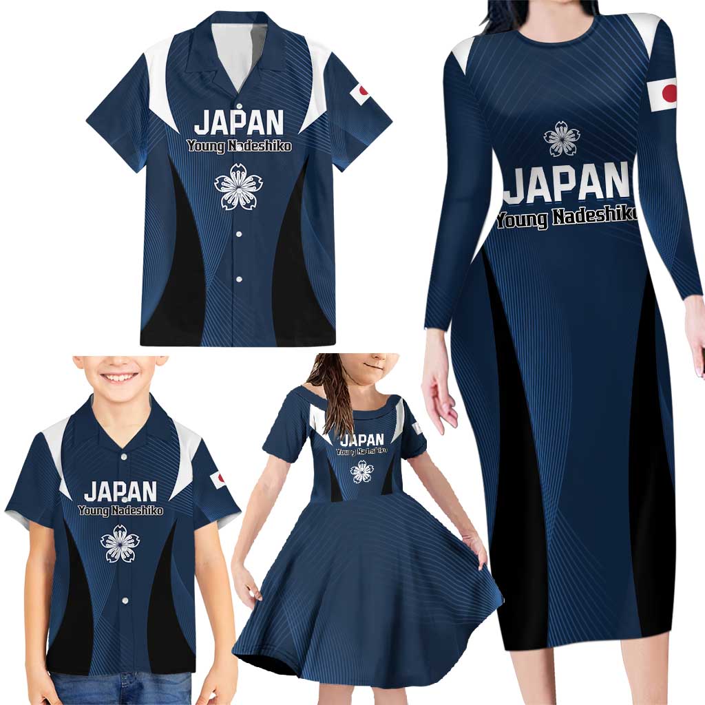 Custom Japan Football Family Matching Long Sleeve Bodycon Dress and Hawaiian Shirt Come On Young Nadeshiko - Wonder Print Shop