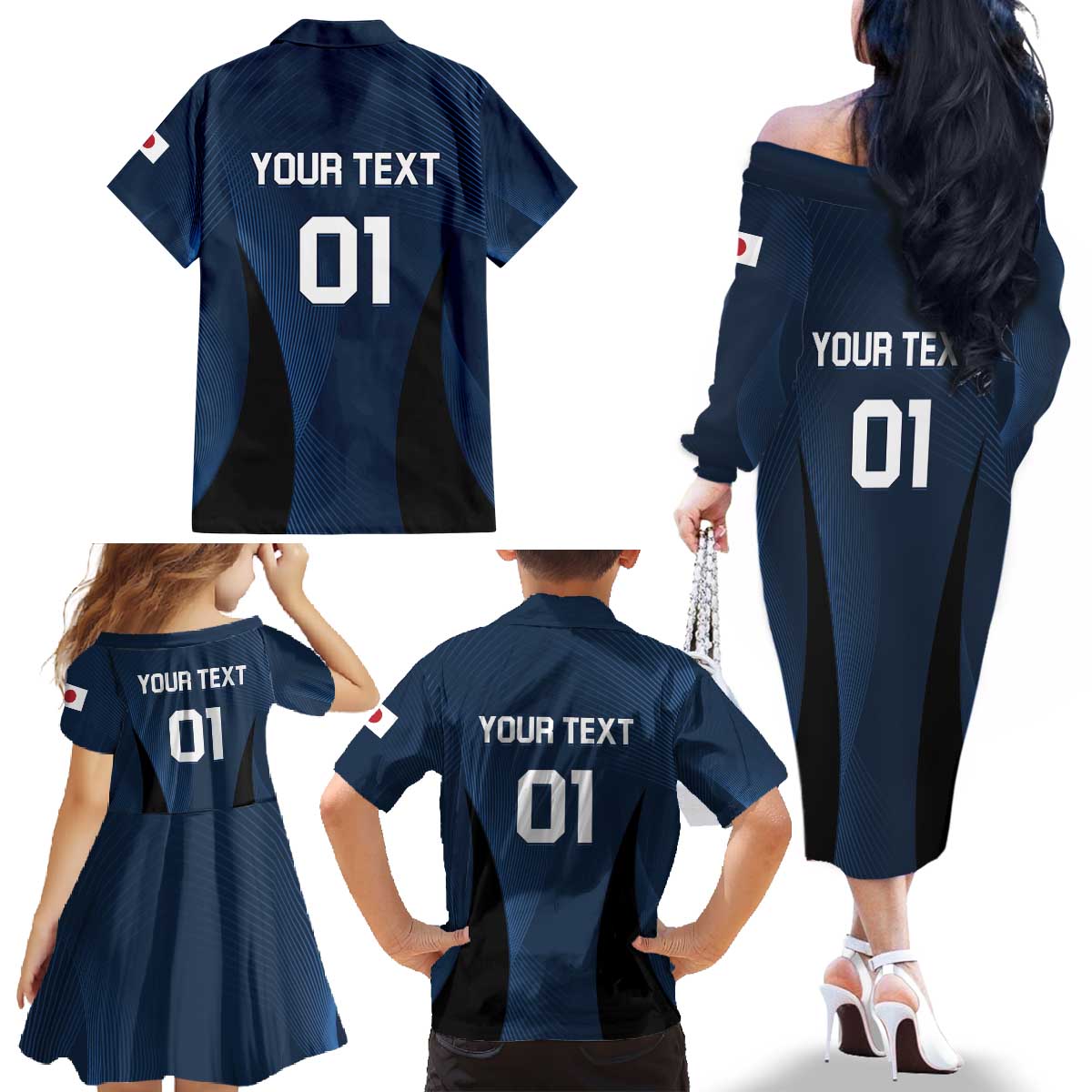 Custom Japan Football Family Matching Off The Shoulder Long Sleeve Dress and Hawaiian Shirt Come On Young Nadeshiko - Wonder Print Shop