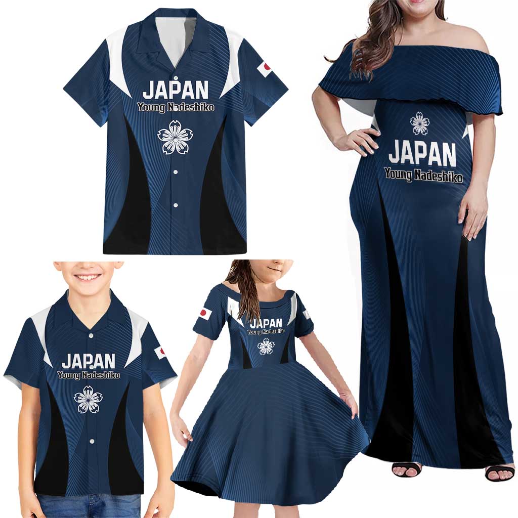 Custom Japan Football Family Matching Off Shoulder Maxi Dress and Hawaiian Shirt Come On Young Nadeshiko - Wonder Print Shop