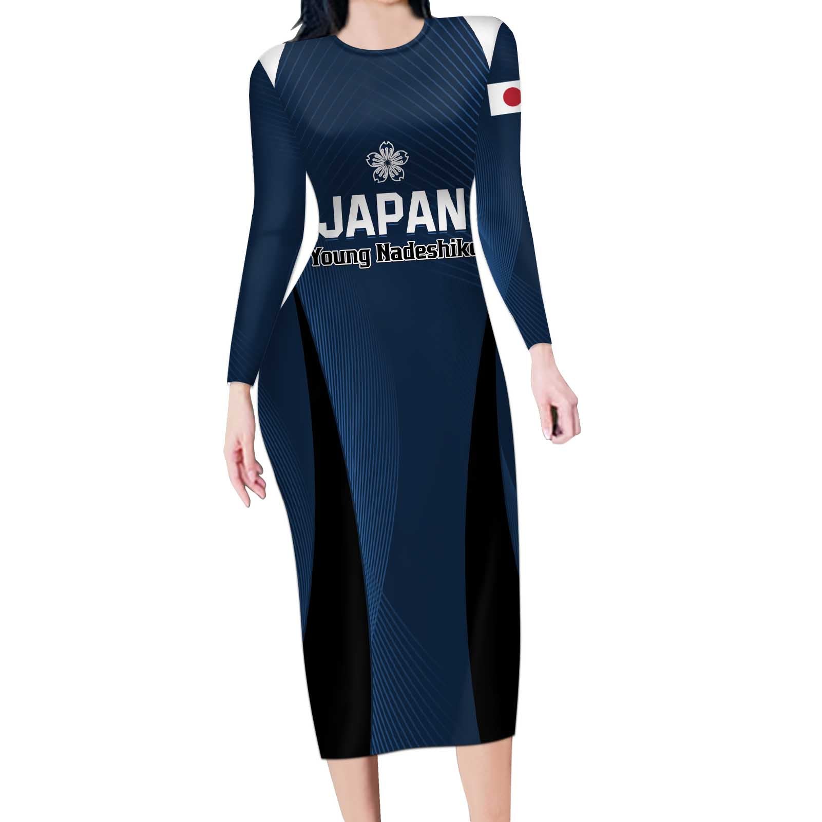 Custom Japan Football Long Sleeve Bodycon Dress Come On Young Nadeshiko - Wonder Print Shop